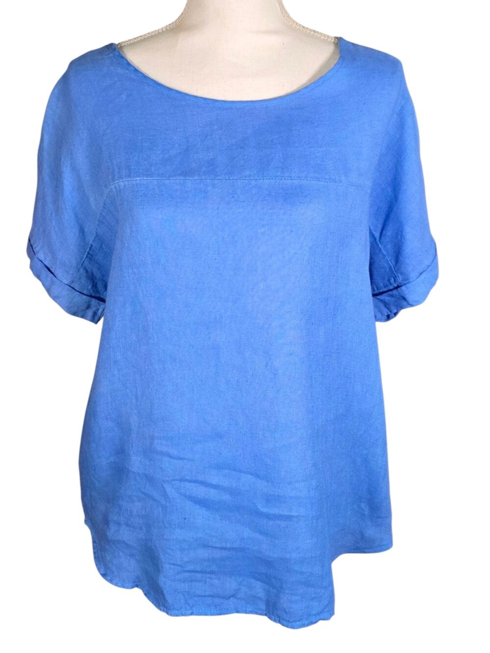 Luca Vanucci Blue 100% Linen Oversized Top Made in Italy Size Medium